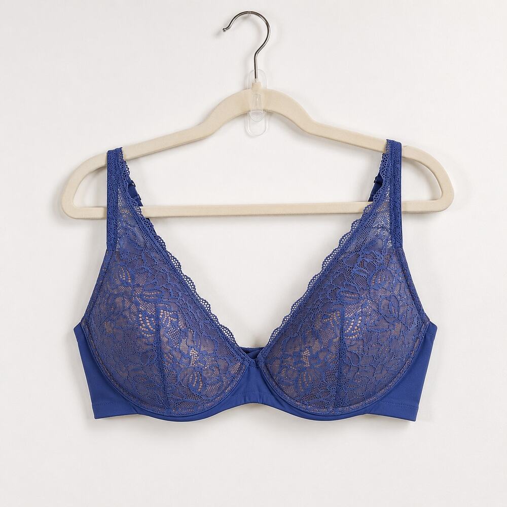 ThirdLove Graphic Lace Plunge Bra Blue 36E 36DD Underwire Lightly Lined